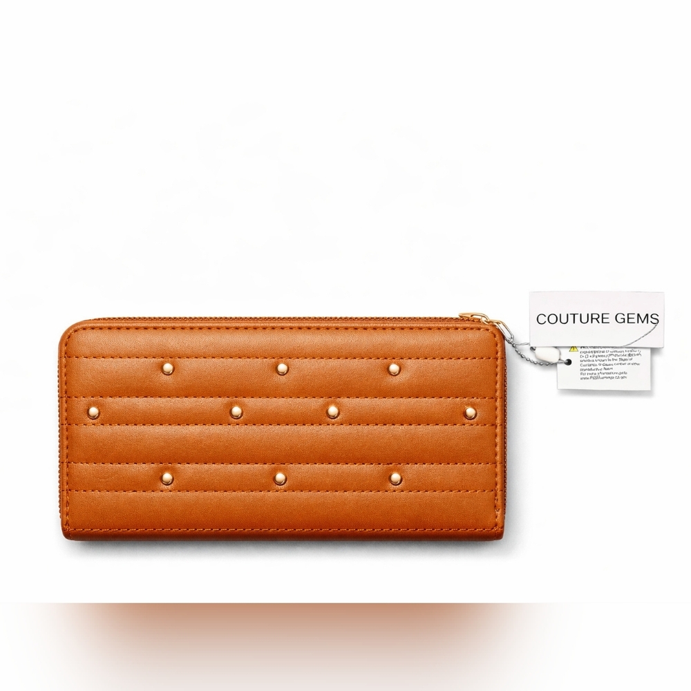 ✨ Couture Gems Brown Zip Wallet Studded Quilted NWTCouture Quilted Orange Wallet
